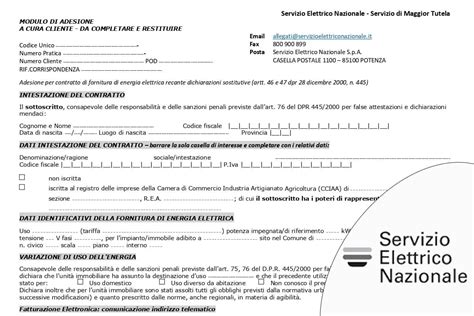 Modulo Adesione Servizio Elettrico Nazionale PDF Come Compilarlo