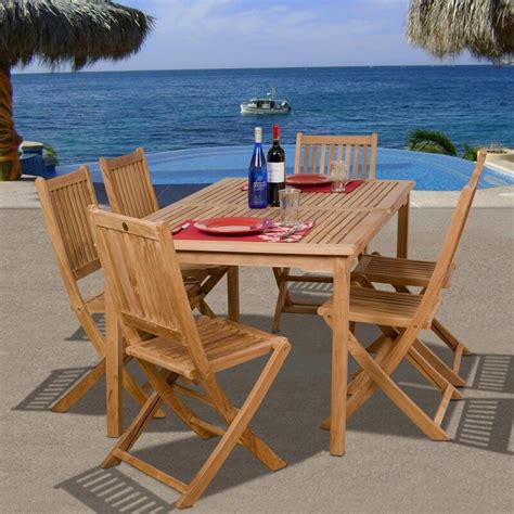 Amazonia Teak Prague 6 Person Teak Patio Dining Set With Folding Chairs