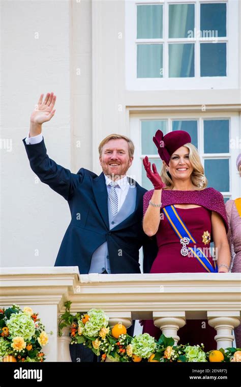 King Willem Alexander And Queen Maxima Of The Netherlands Wave To Bystanders From The Balcony At