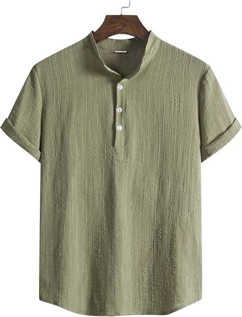 Mens Linen Shirts Mens Casual Cotton Linen Shirt Summer Short Sleeve