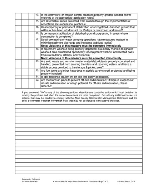 SWPPP Site Inspection Checklist In Word And Pdf Formats Page 2 Of 2