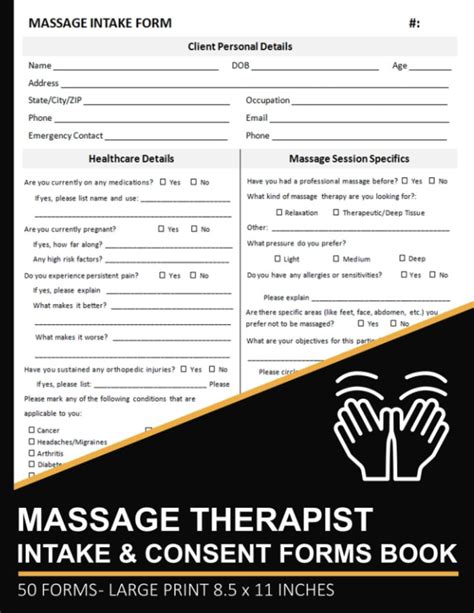 Massage Therapist Intake And Consent Forms Book Massage Therapy Client Form Record Client