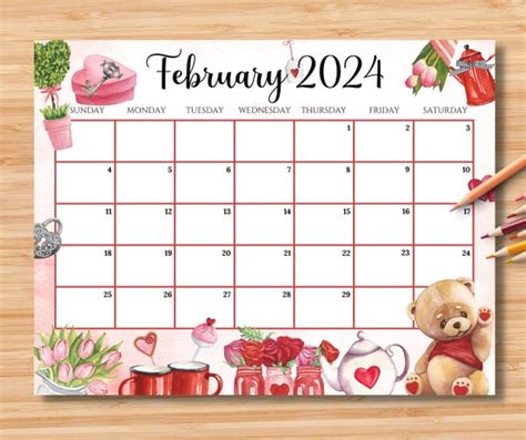 EDITABLE February 2024 Calendar Happy Valentine 2024 52 OFF