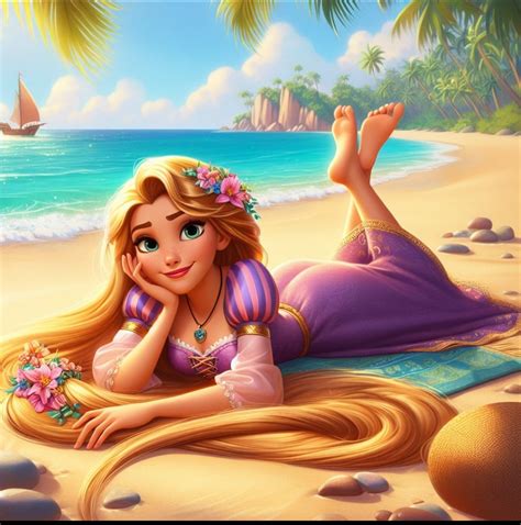 Rapunzel Lying Down On Beach With Feet Pose Ai By Amirrax On Deviantart