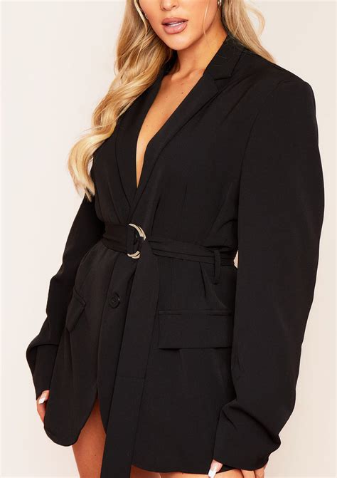 Tia Black Oversized Belted Blazer Missy Empire Missyempire