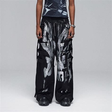 Dnd4des Multi Layered Striped Graffiti Cargo Pants Graffiti Clothing