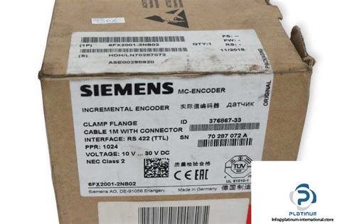 SIEMENS 6FX2001 2NB02 INCREMENTAL ENCODER Platinum International