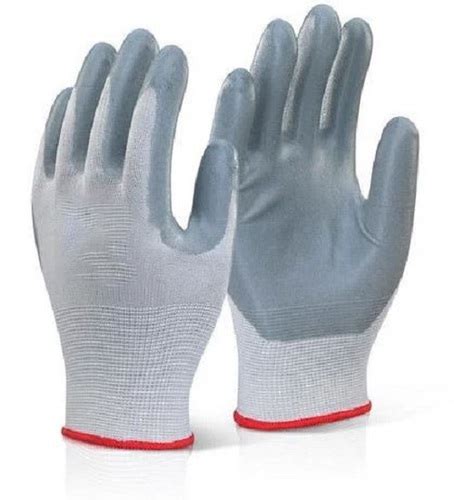 Grey Full Fingered Plain Nitrile Coated Hand Gloves At Best Price In