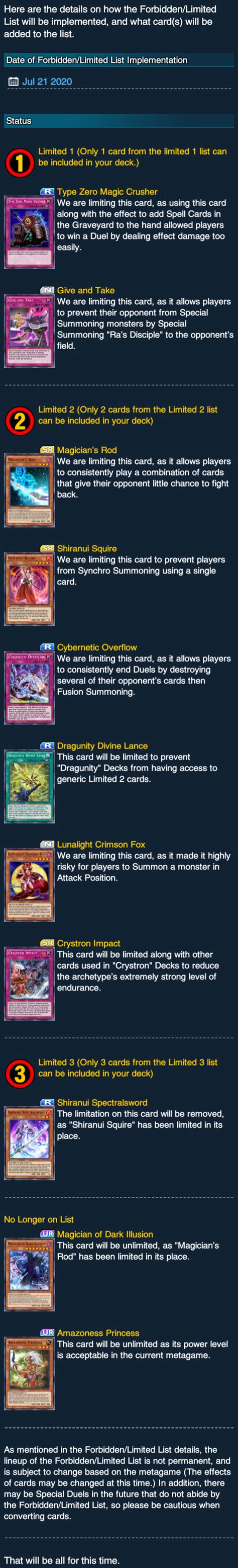 Forbidden Limited List Skill Balance Duel Links Meta