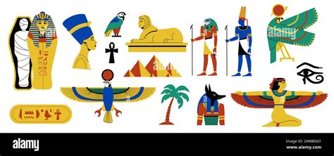 Egyptian symbols set. Ancient egyptian hieroglyphs, papyrus and paper ...