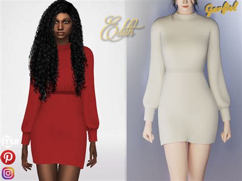 The Sims Resource Edith Simple Short Dress With Long Sleeves