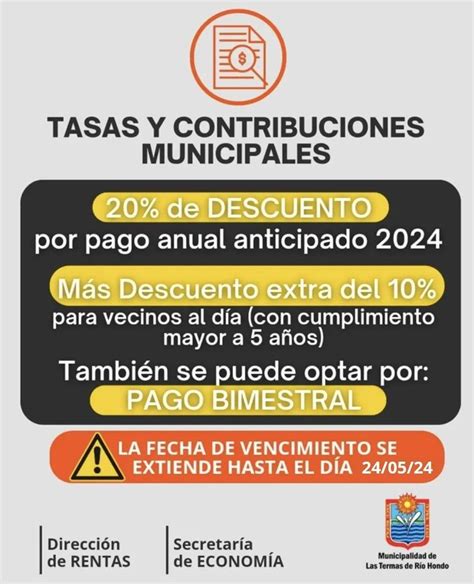 Se Extiende La Fecha De Vencimiento Del Pago De Tasas Y Contribuciones Municipales Hasta El 24