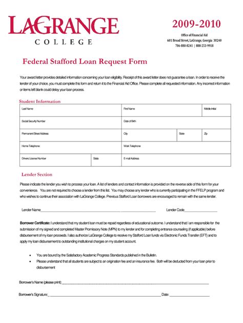 Fillable Online Lagrange 2007 2008 Stafford Loan Request Form Unpdf Lagrange College