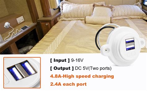 Facon Surface Mount Rv Usb Charger Socket Power Dual Rv Usb Outlet V