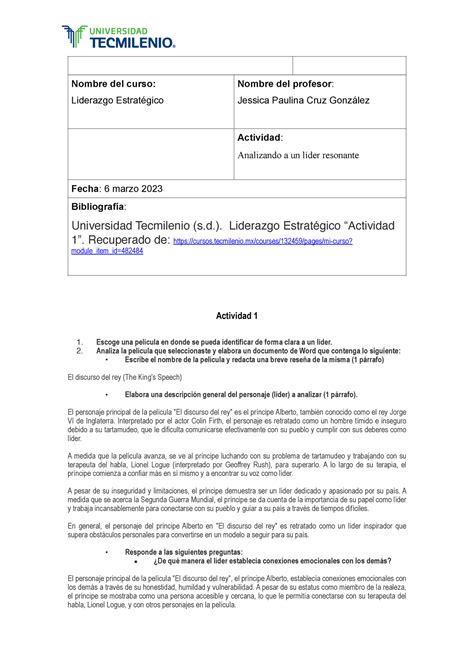 Liderazgo Estrategico Actividad 1 Actividad 1 Escoge una película en