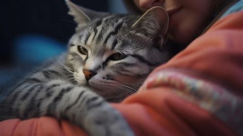 Premium AI Image | A cat cuddling with its owner feeling loved and safe