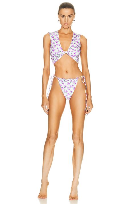 Magda Butrym Tie Side Bikini Bottom In Violet Print Fwrd