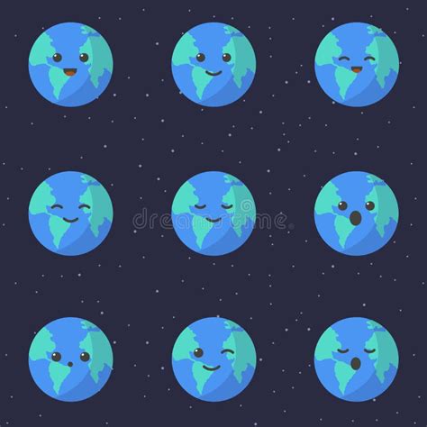 Cute Planet Earth Cartoon Character Set Of Cute Cartoon Globes With