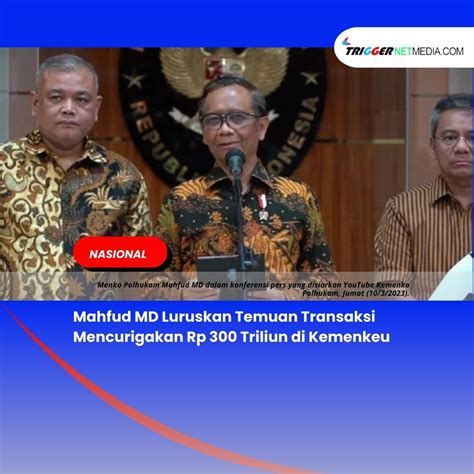 Mahfud Md Luruskan Temuan Transaksi Mencurigakan Rp Triliun Di