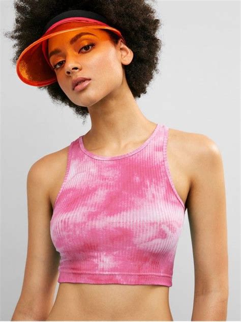 [2 Off] 2021 Zaful Racerback Tie Dye Crop Ribbed Tank Top In Deep Pink