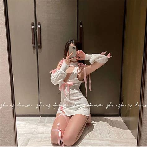 Jual Japanese Kawaii Bow Knot Sweater Open Chest See Through Passion Lingerie Dress Stripper