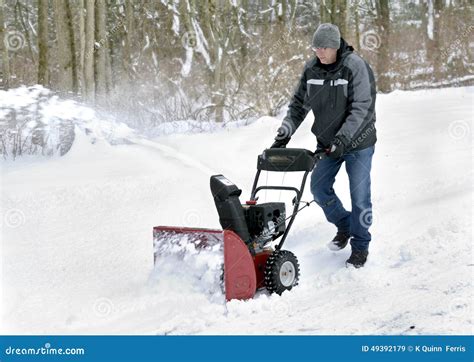 Man Using Snowblower Stock Image Image Of Blizzard Working 49392179