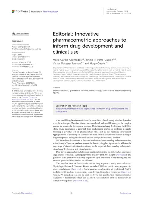 PDF Editorial Innovative Pharmacometric Approaches To Inform Drug