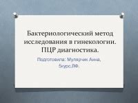 Бактериологический метод исследования в гинекологии ПЦР диагностика