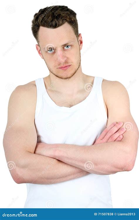 Muscular Man With Arms Crossed Isolated On White Stock Photo Image Of