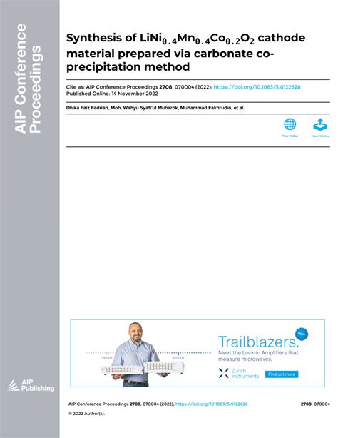 Pdf Synthesis Of Lini Mn Co O Cathode Material Prepared Via