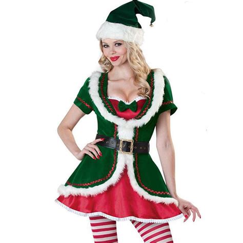 Inevnen Adults Christmas Santa Elf Costumes Women Velvet Outfit Men