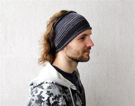 Knitted Mens Headband Guys Knit Hair Wrap Grey Unisex Adults Etsy