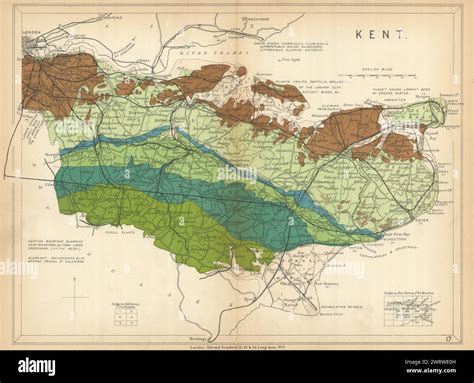 KENT Geological Map STANFORD 1904 Old Antique Vintage Plan Chart Stock