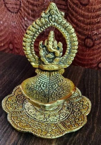 Antique Golden Polished Brass Diya For Worship Size 4 Inch H At