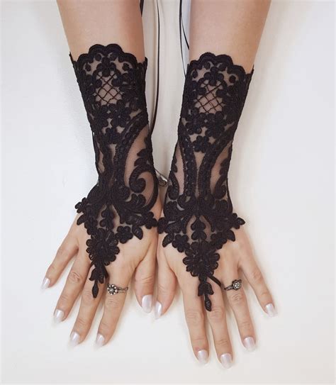 Black Lace Gloves French Lace Bridal Gloves High Etsy