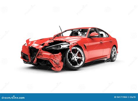 Lateral Red Car Crash On A White Background Stock Illustration