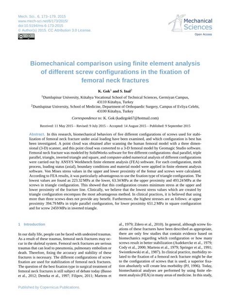 PDF Biomechanical comparison using ﬁnite element analysis