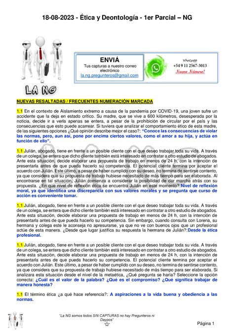 18 08 2023 Ética y Deontología 1er Parcial NG Página 1 La NG