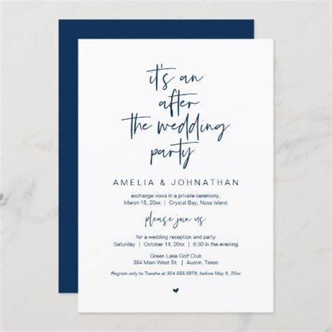 2 85 After The Wedding Navy Blue Elopement Party Invitation