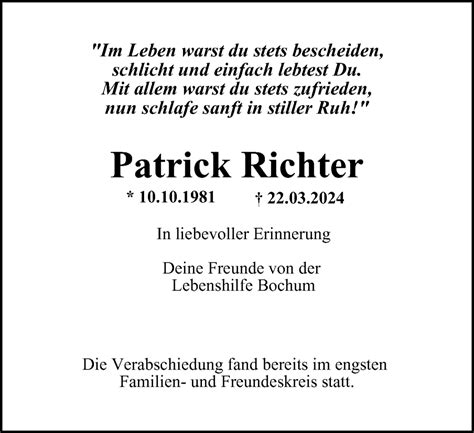 Traueranzeigen Von Patrick Richter Trauer In NRW De