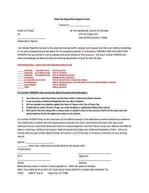 Tx Deferred Disposition Request Form Texas City Fill Online