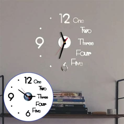 GRAND AUTOCOLLANT D HORLOGE Murale L Gant Avec Surface Miroir Pour D