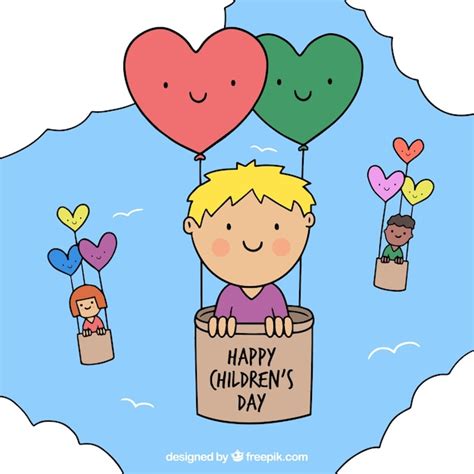 Free Vector Childrens Day Design With Kids In Balloons