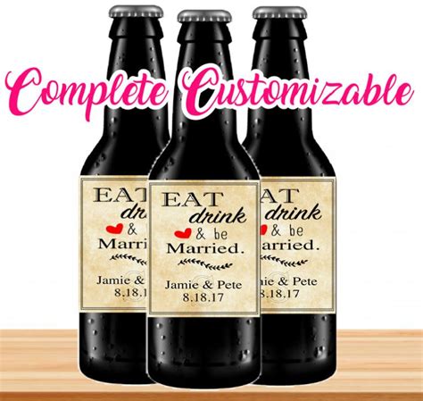 Set of 6 Beer Labels - Custom Wedding Beer Labels - Eat Drink & Be Married - Beer Bottle Labels ...