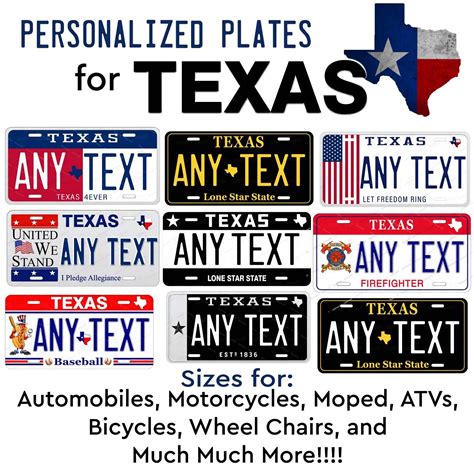 Texas Novelty Personalized Custom License Plate Tag Auto Car Bicycle Atv Bike Ebay