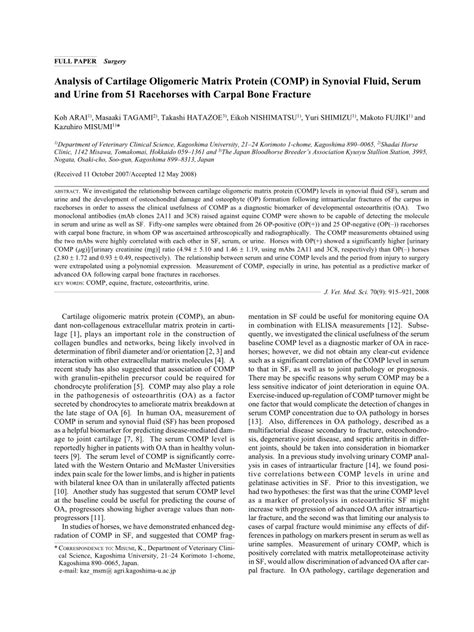 Pdf Analysis Of Cartilage Oligomeric Matrix Protein Comp In