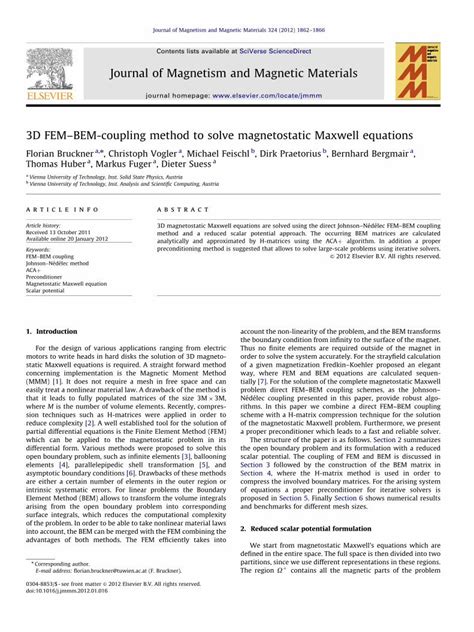 Pdf 3d Fembem Coupling Method To Solve Magnetostatic Maxwell