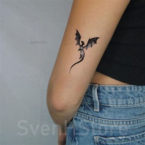 Minimalist Dragon Temporary Tattoo Small Blackwork Dragon Waterproof