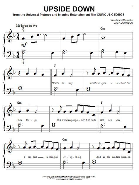 Upside Down By Jack Johnson Sheet Music For Big Note Piano At Sheet