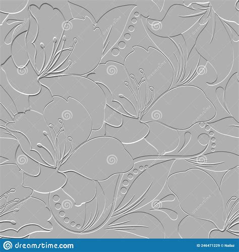 Textured Floral 3d Seamless Pattern Embossed White Background Vintage Emboss Flowers Leaves